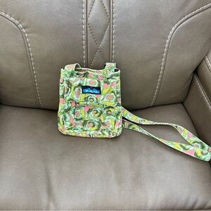 Kavu Rose Floral Green Pink Print Canvas Cotton Shoulder Bag Purse Crossbody